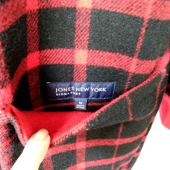Jones New York Reversible Jacket Coat Size M Red Plaid Retro Style Wool Blend - Picture 6 of 8